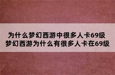 为什么梦幻西游中很多人卡69级 梦幻西游为什么有很多人卡在69级